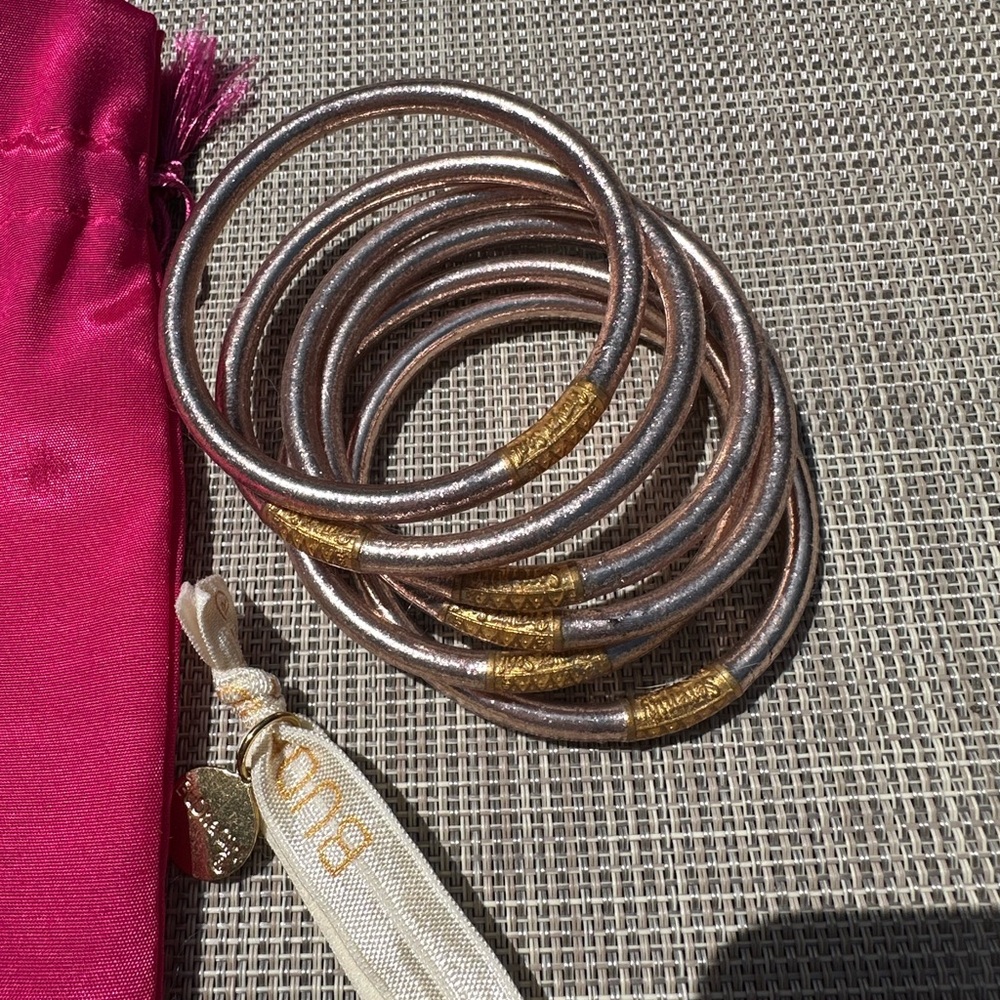 BuDhaGirl Serenity Prayer Metallic Rose Gold All Weather Bangle Bracelet Large